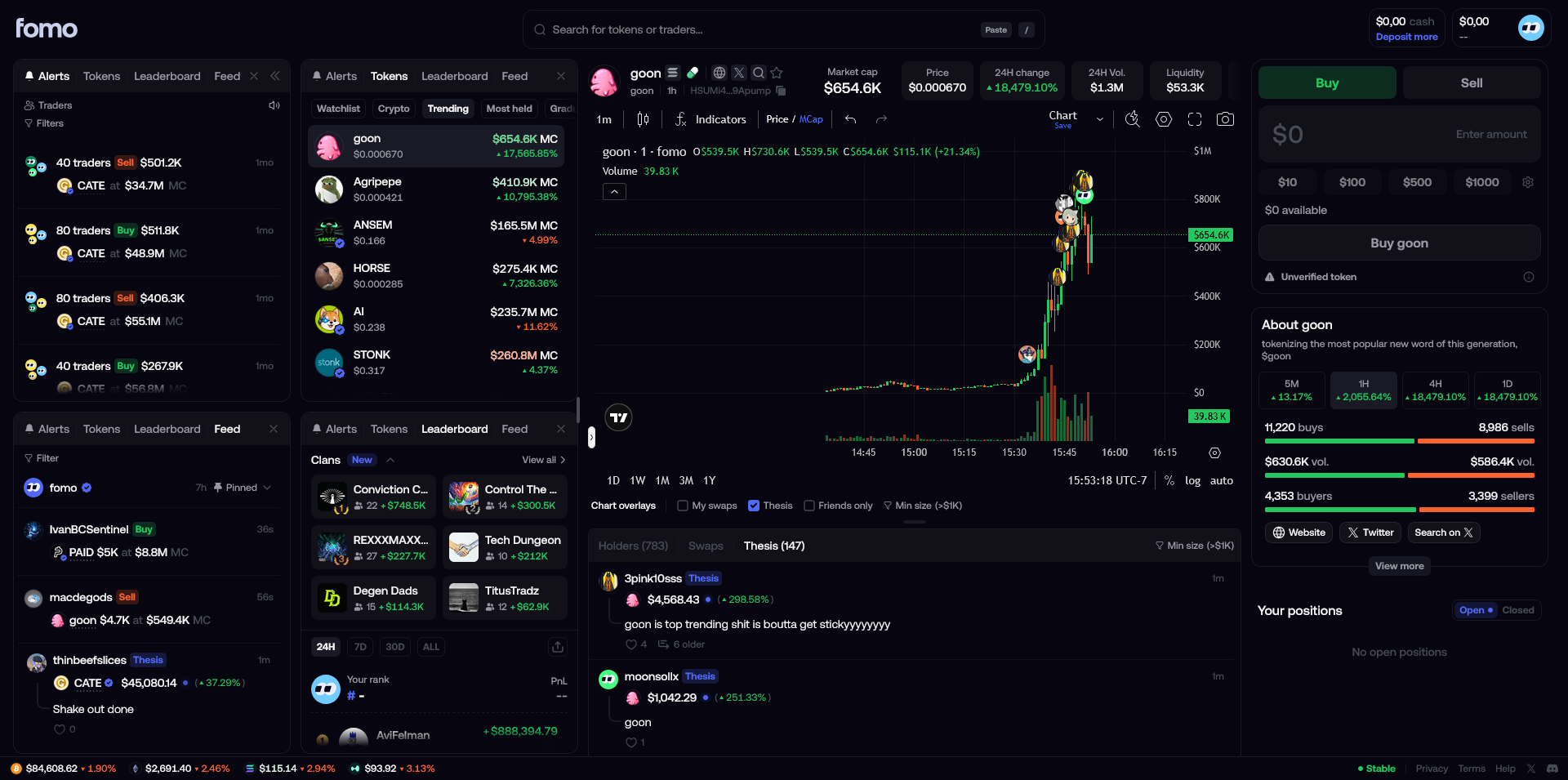 Fomo trading interface for Solana traders